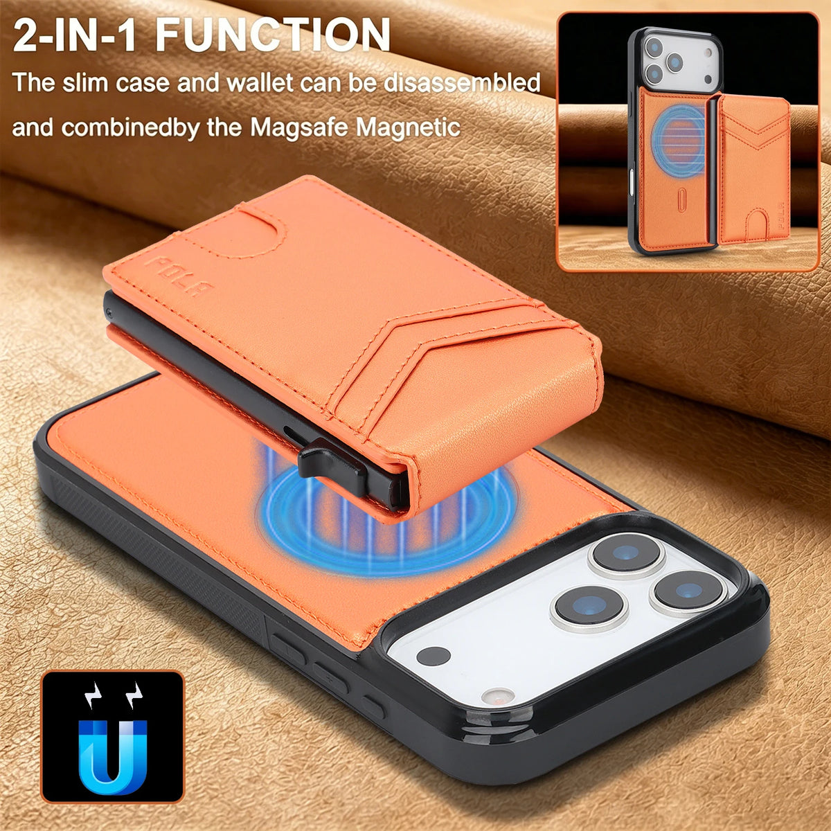 Leather Detachable MagSafe Card Holder Case with Kickstand for iPhone 18 Series
