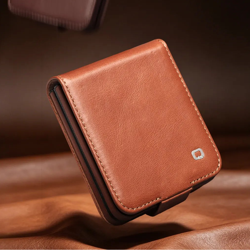 Genuine Calf Cowhide Leather Case with Card Pocket for Samsung Galaxy Z Flip 8