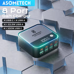 ASOMETECH 100W GaN 8-Port Fast Charger with Digital Display