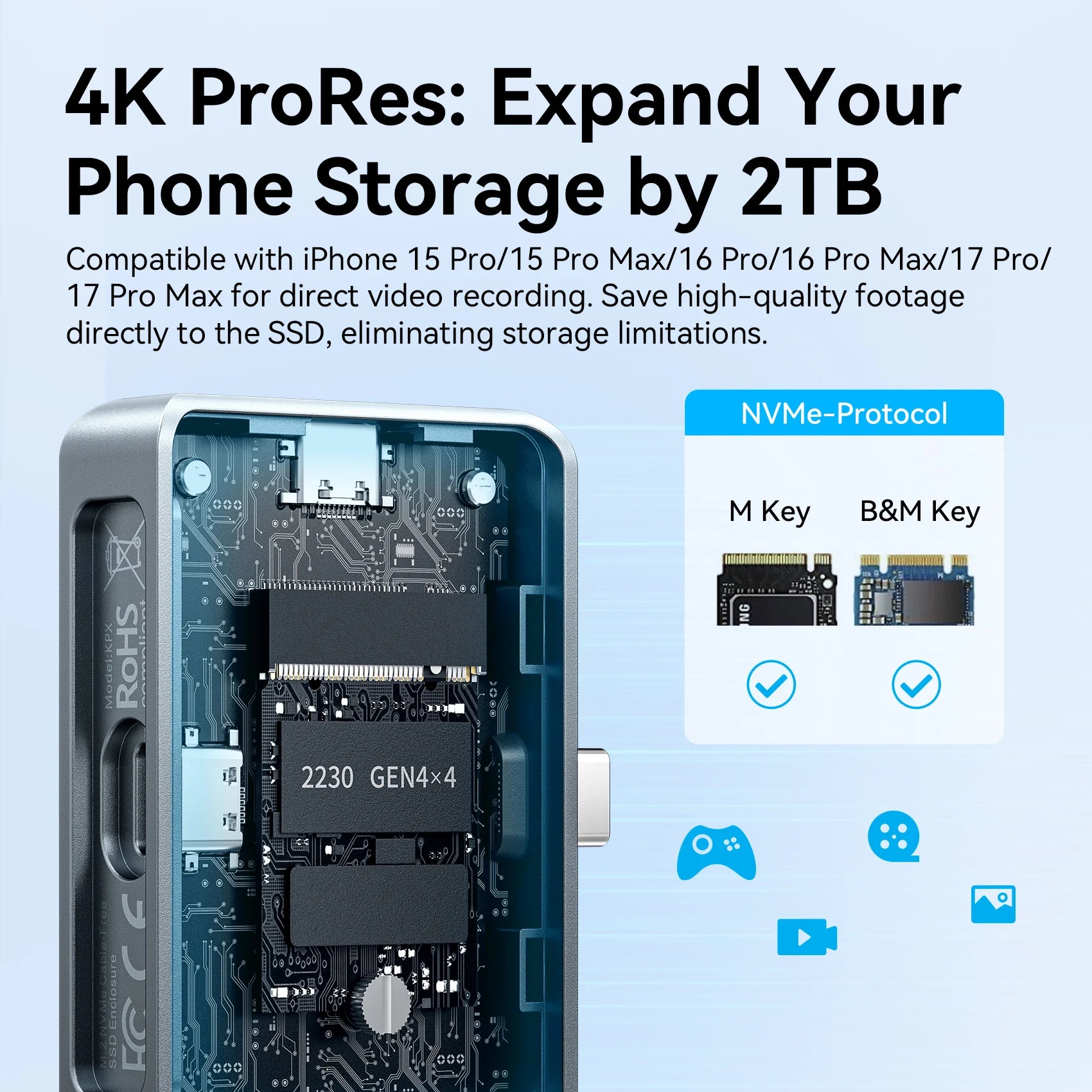 Vention USB-C NVMe SSD Case With PD 85W and Audio Port