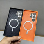 Elegant Magnetic Leather Case with Alloy Camera Cover for Samsung Galaxy S24 Series