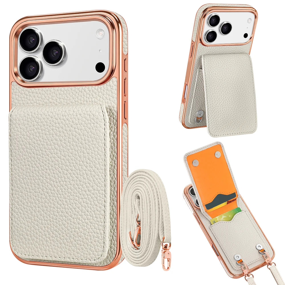 Leather Crossbody Wallet Case with Detachable Shoulder Strap for iPhone 18 Series