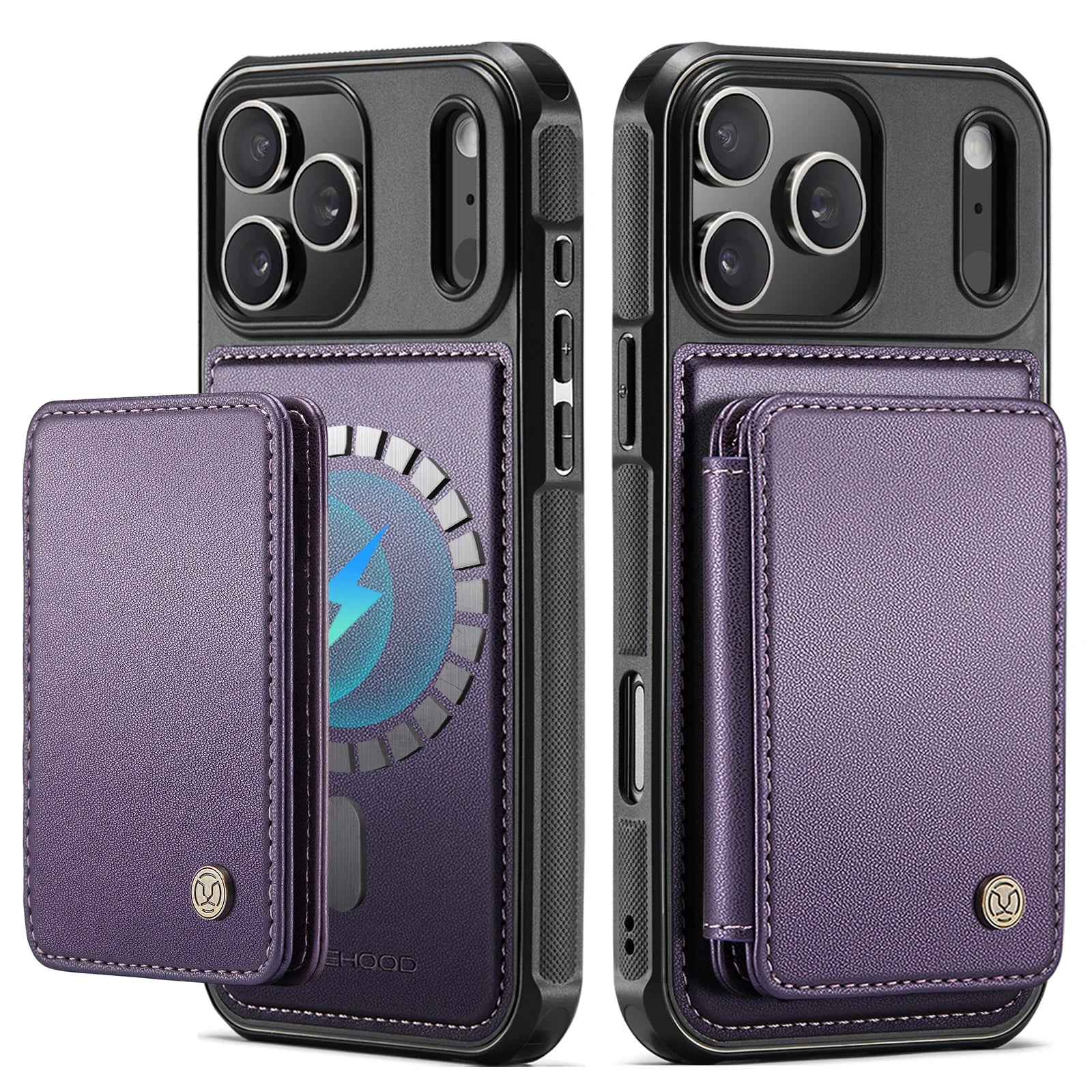 Pebbled Leather Detachable Wallet Case with Integrated Kickstand for iPhone 18 Series