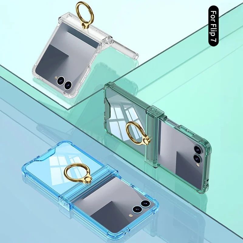 Slim Luxury Hinge Protection Case with Ring Holder for Samsung Galaxy Z Flip 7