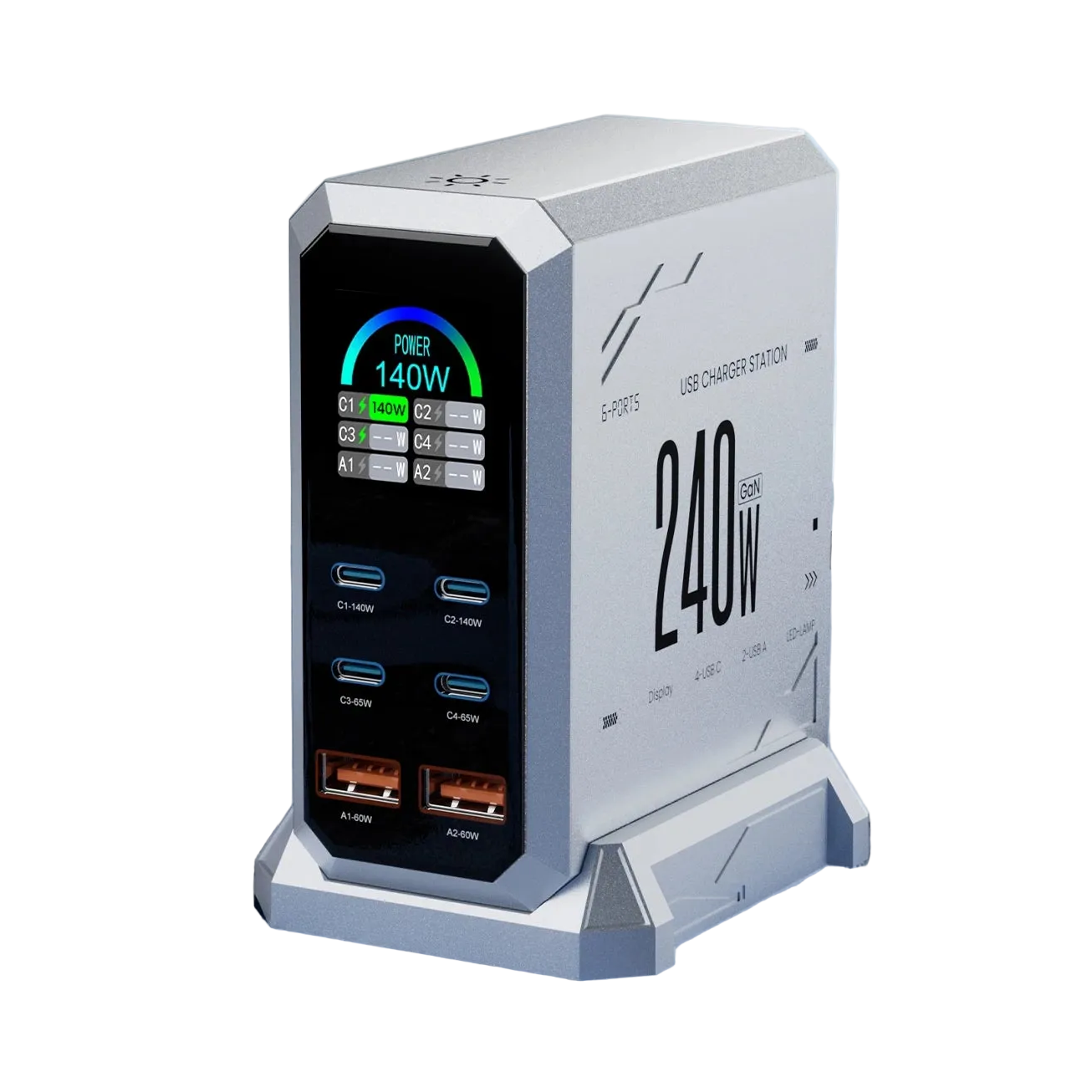 ASOMETECH 240W 6-in-1 GaN Charging Station with Digital Display