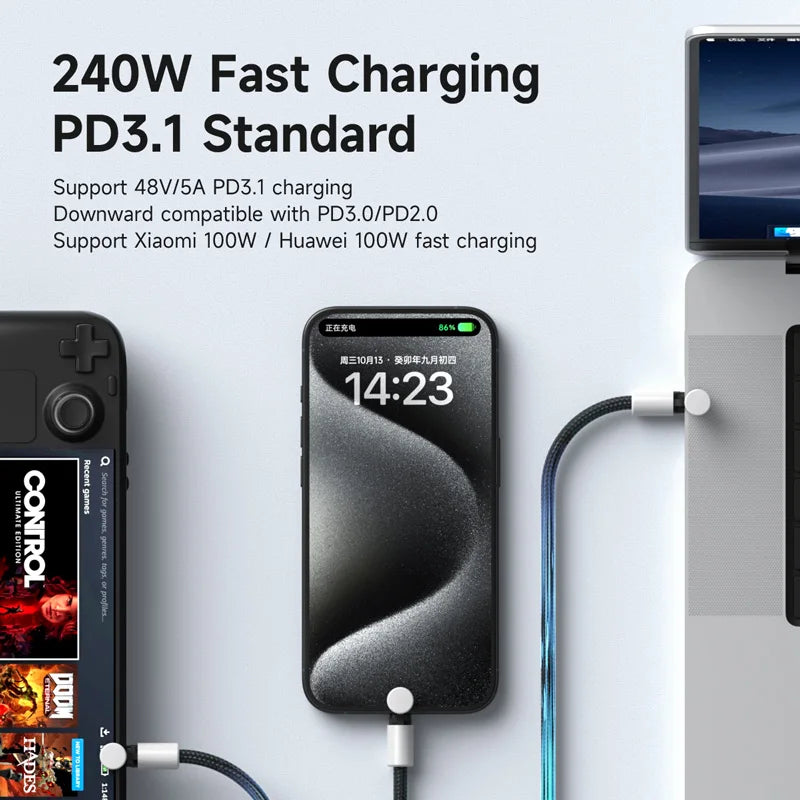 Hagibis 240W USB-C PD 3.1 Cable with Protective Cap