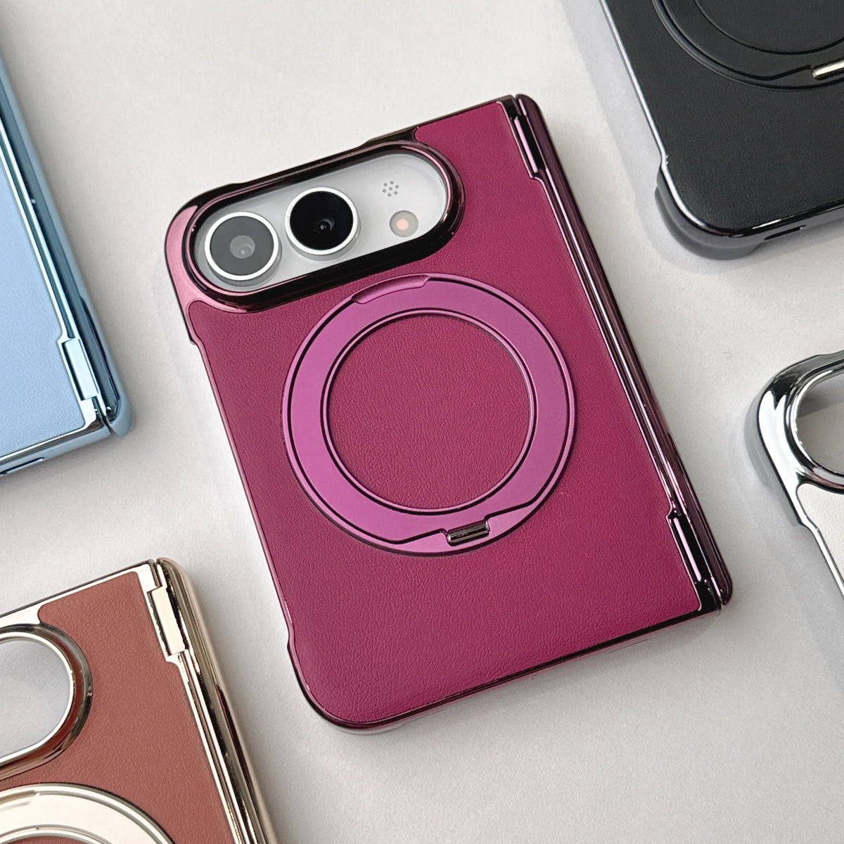 Leather Shockproof MagSafe Case with 360° Rotating Ring Stand for iPhone Duo