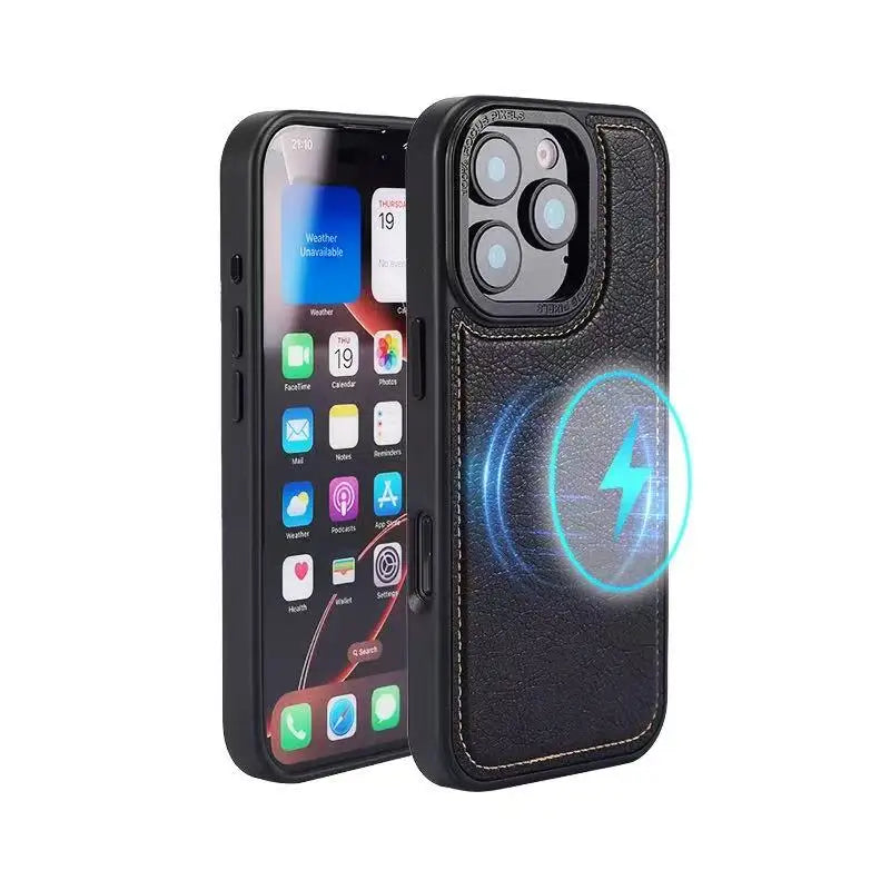 Luxury PU Leather Magsafe Phone Case with Reinforced Metal Camera Frame for iPhone 16 Series