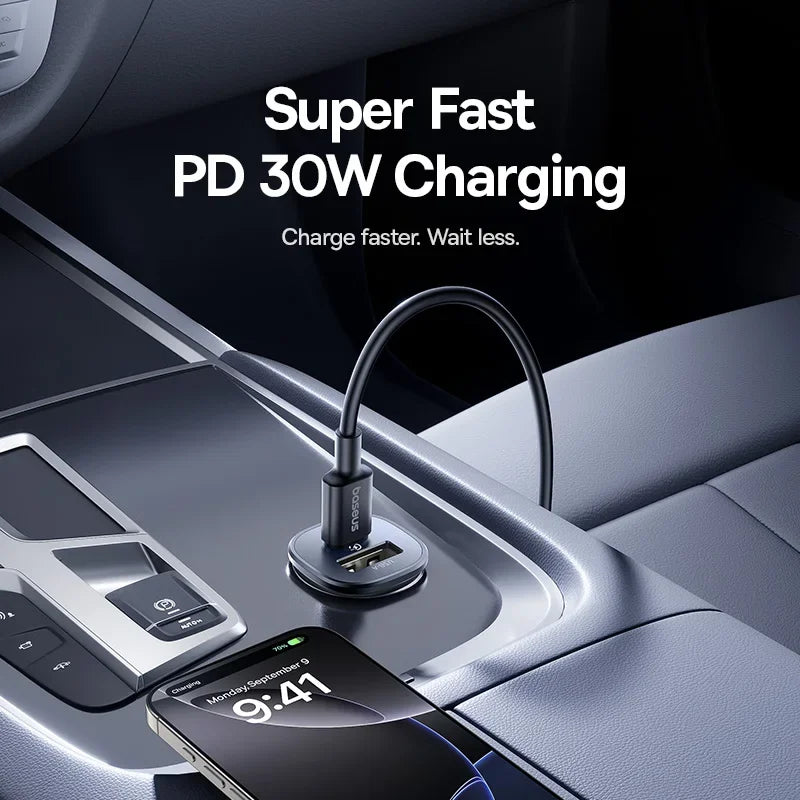 Baseus 30W Dual-Port Car Charger with USB-C PD Fast Charging