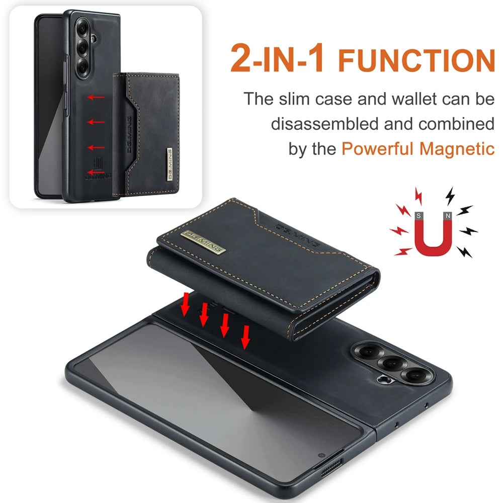 Samsung Galaxy Z Fold 7 Magnetic Leather Wallet Case with Built-in Kickstand