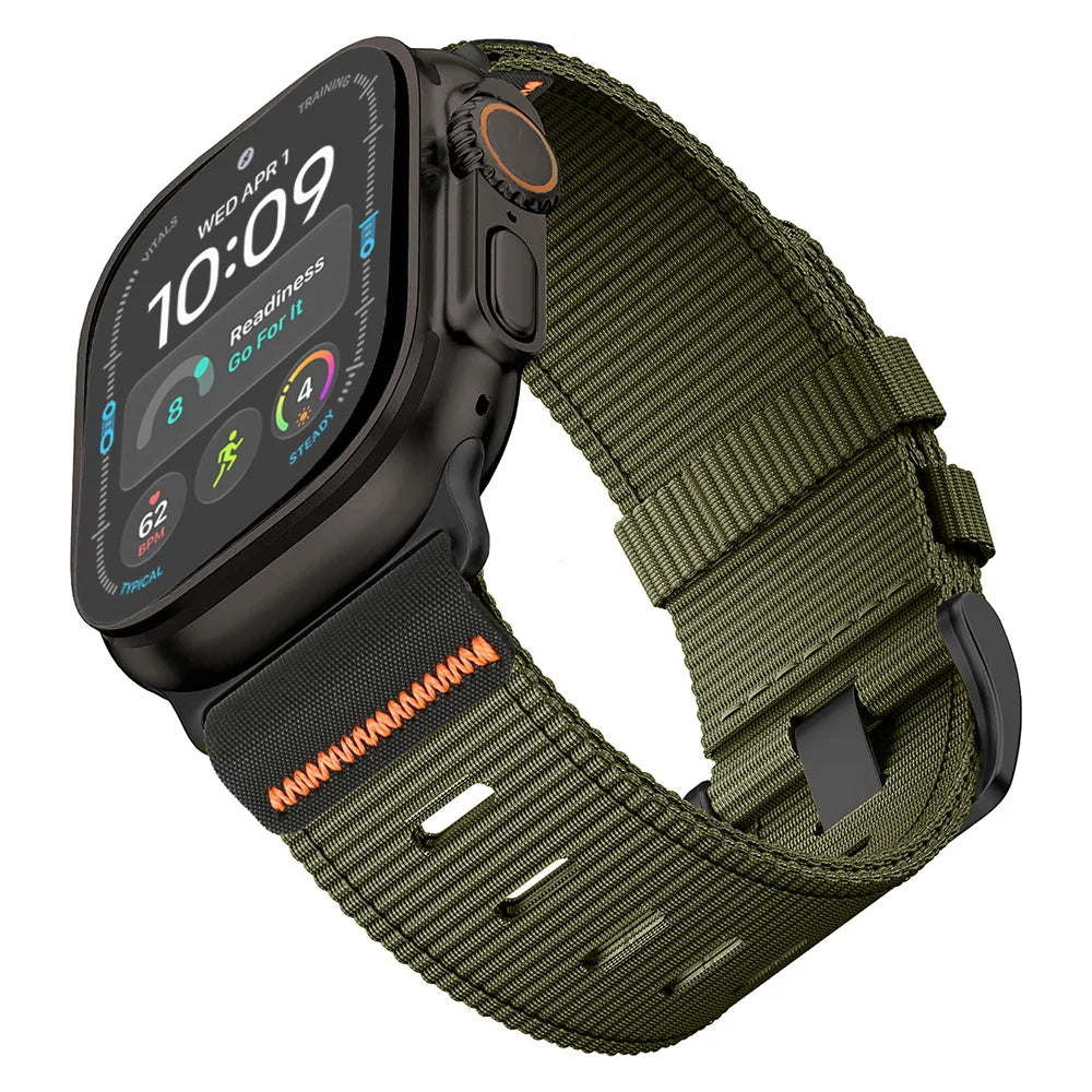 Ribbed Nylon Band with Hook-and-Loop Velcro Closure for Apple Watch
