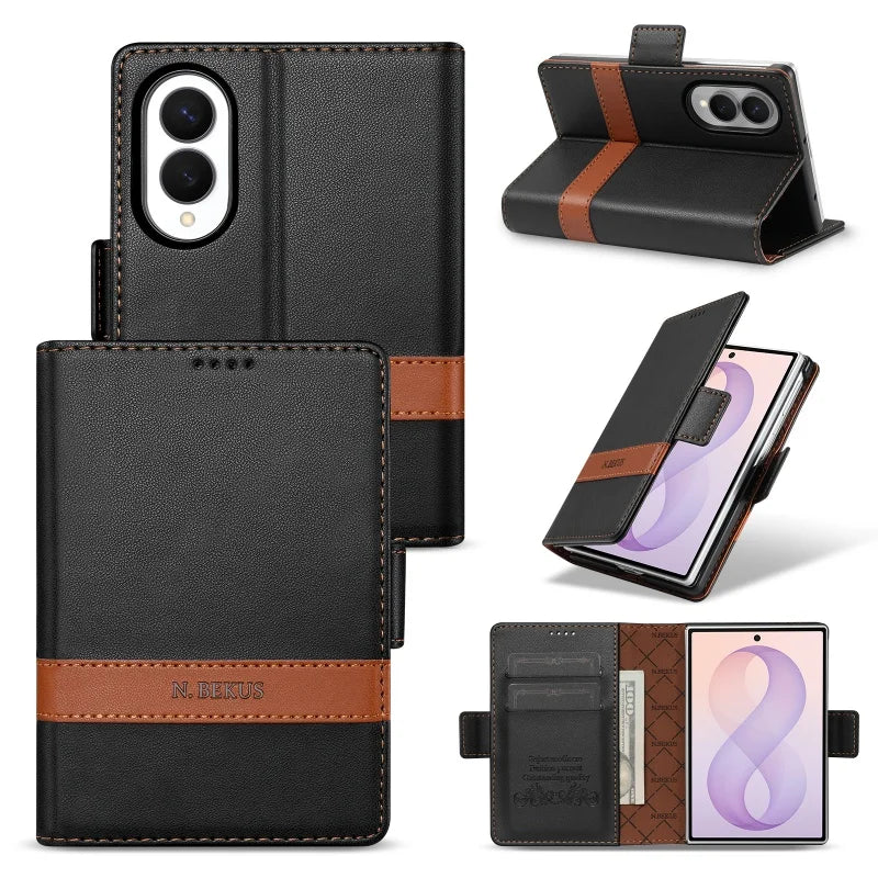 Embossed Leather Flip Wallet Case with Two Card Slots for Samsung Galaxy Z Fold 8