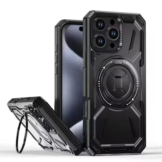 Heavy-Duty Shockproof Armor MagSafe Case with Ring Stand for iPhone 15 Series