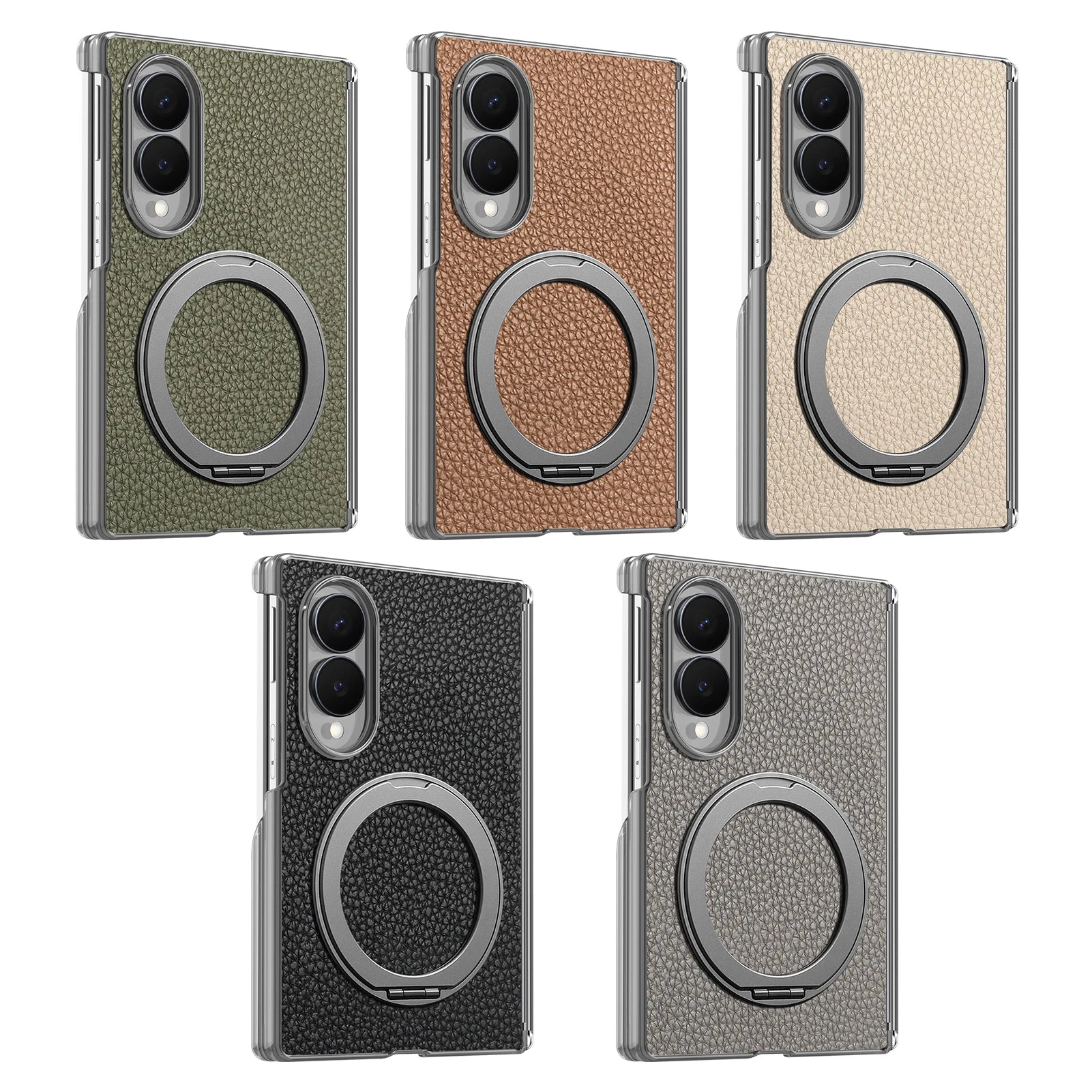 Premium Lychee Pattern Magnetic Leather Case with Ring Holder for Samsung Galaxy Z Fold 8