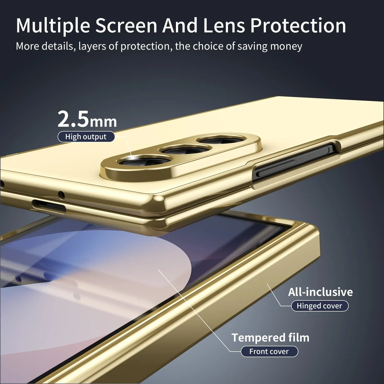 Samsung Galaxy Z Fold7 Matte Leather Case with Gold Edges & Durable Film