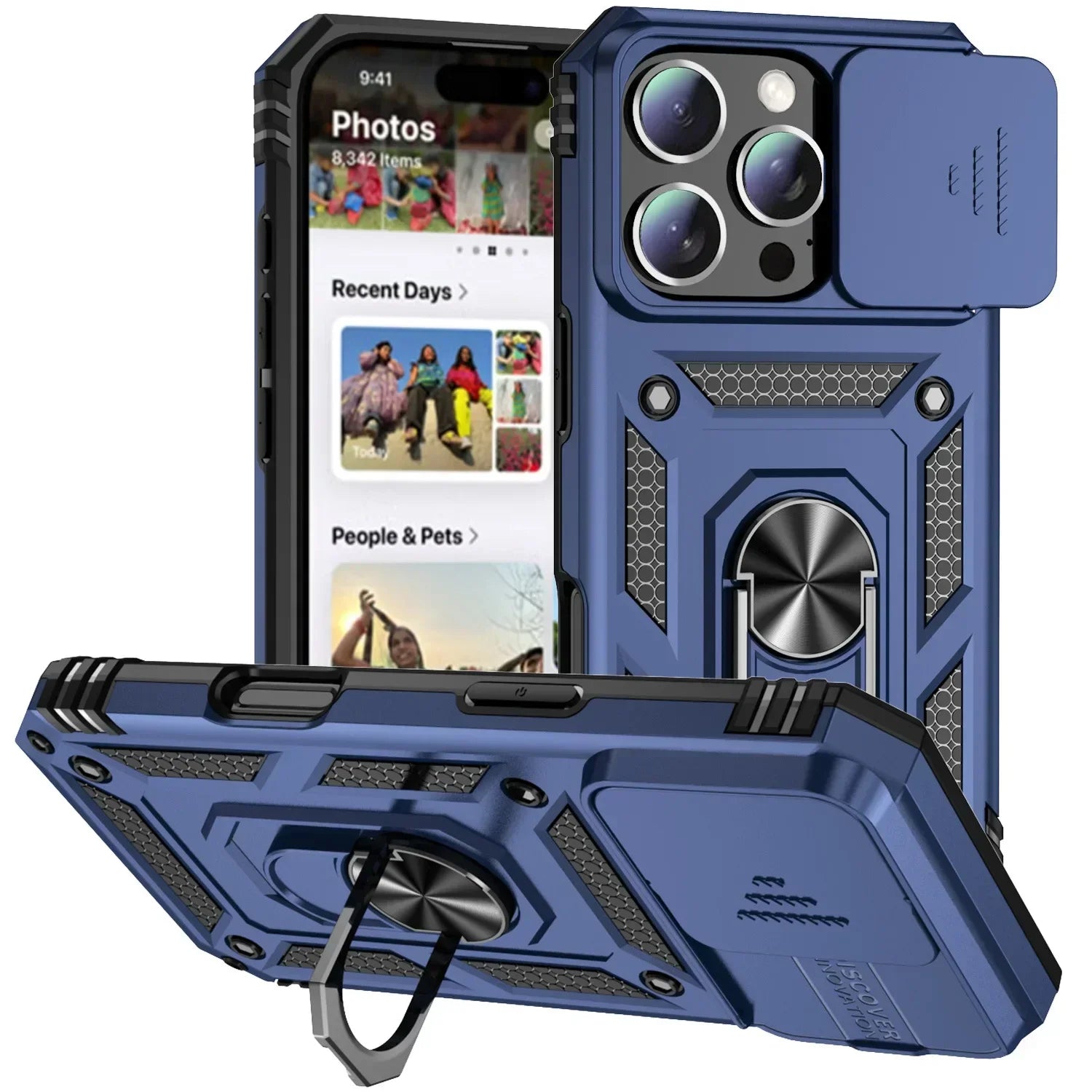 Military-Grade Armor Case with Rotating Ring Stand & Slide Camera Lens for iPhone 16 Series