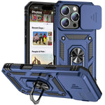 Military-Grade Armor Case with Rotating Ring Stand & Slide Camera Lens for iPhone 15 Series