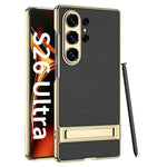 Luxury Matte Leather Case with Hidden Kickstand for Samsung Galaxy S26 Ultra