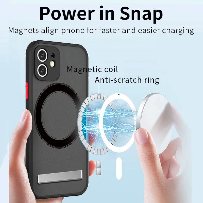Slim Shockproof Translucent Matte Magnetic Phone Case with Kickstand for iPhone 15 Series