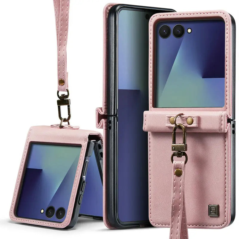 PU Leather Case with Detachable Wrist Lanyard for Samsung Galaxy Z Flip 8
