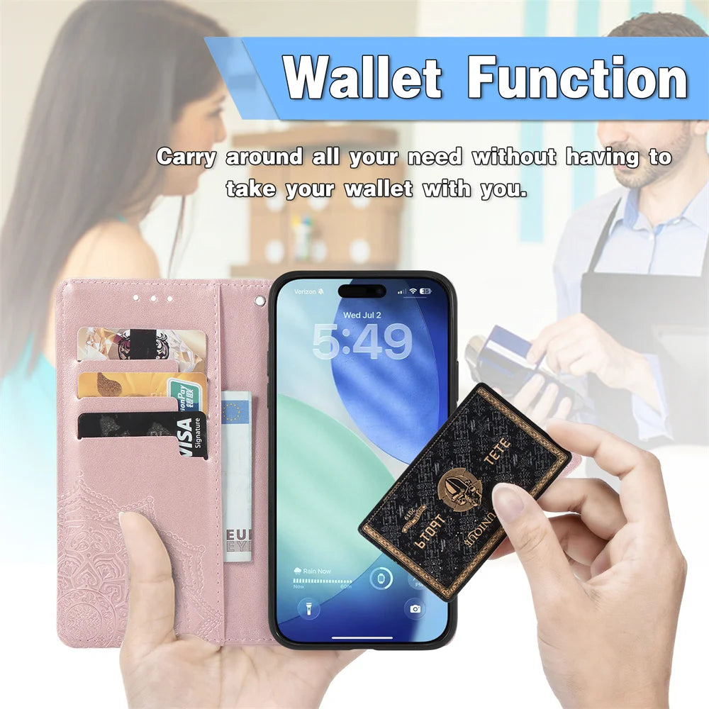 iPhone 17 Series Purse-Style Flip Leather Wallet Case with Card Slots & Stand