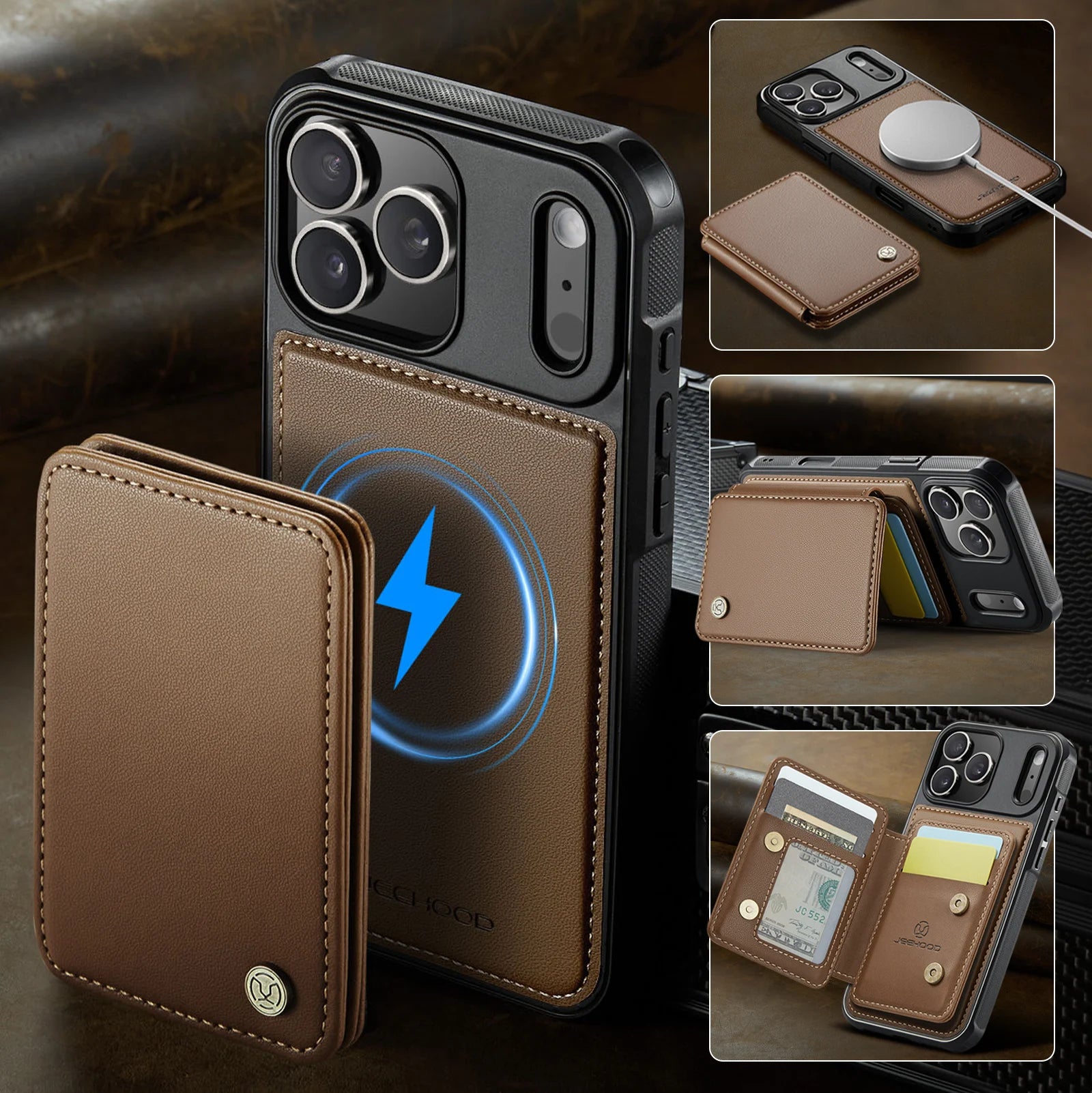 2-in-1 Detachable Business PU Leather MagSafe Case with RFID Card Slot for iPhone 17 Series