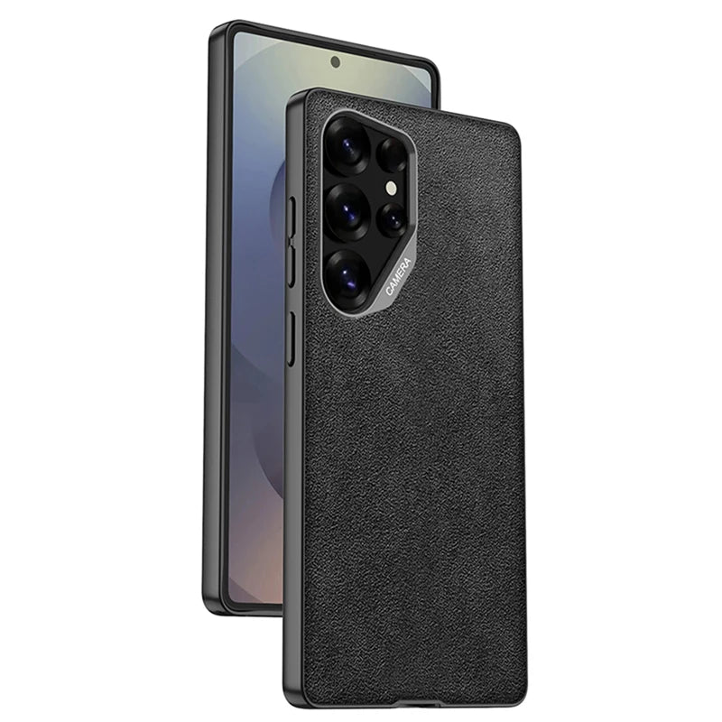 Comfortable Suede Velvet Leather Phone Case with Lens Guard for Samsung Galaxy S25 Ultra