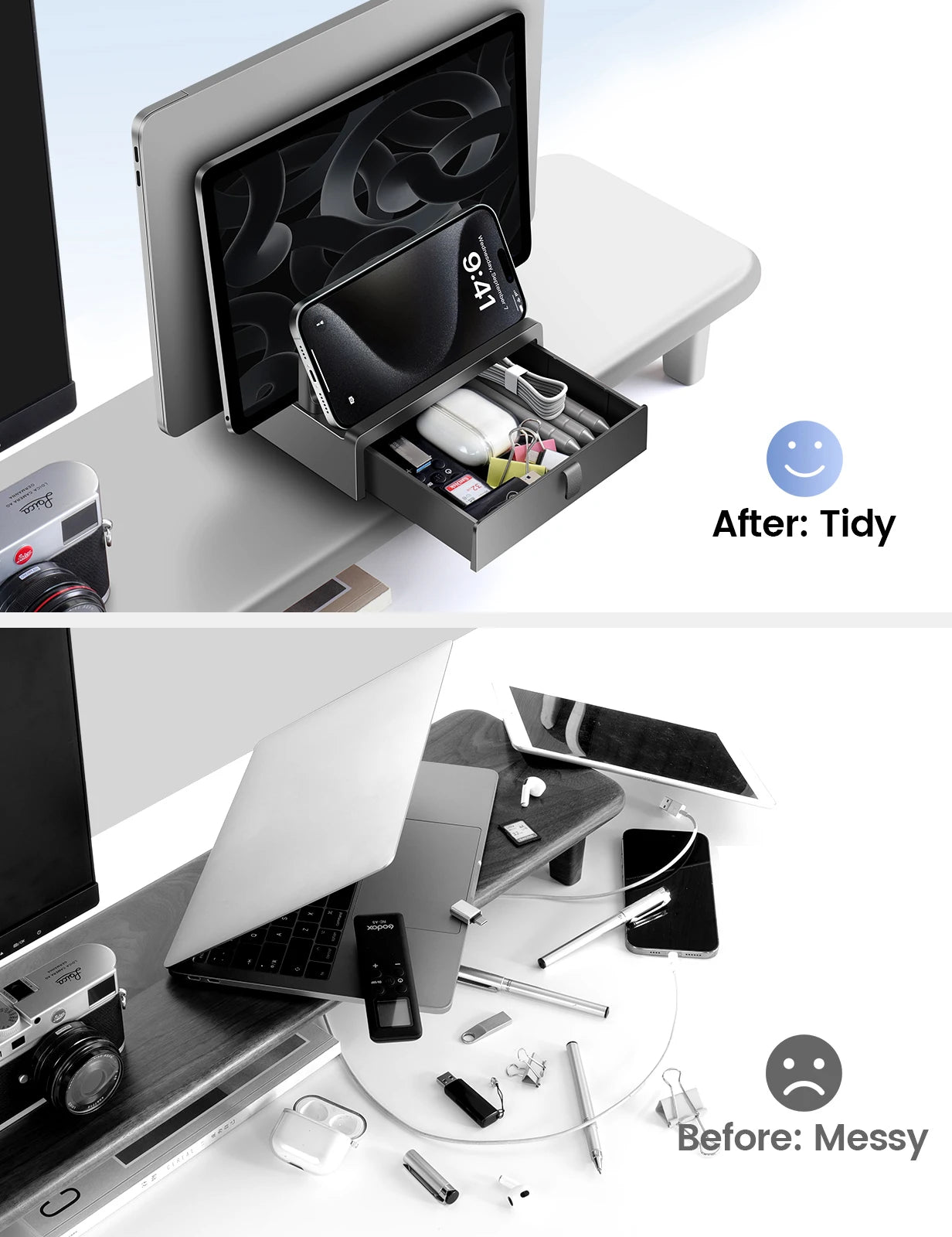 Adjustable Vertical Laptop Stand with Storage Drawer