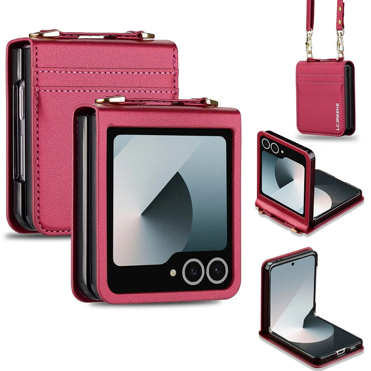 Crossbody Leather Phone Case with Card Slots & Lanyard for Samsung Galaxy Z Flip 6