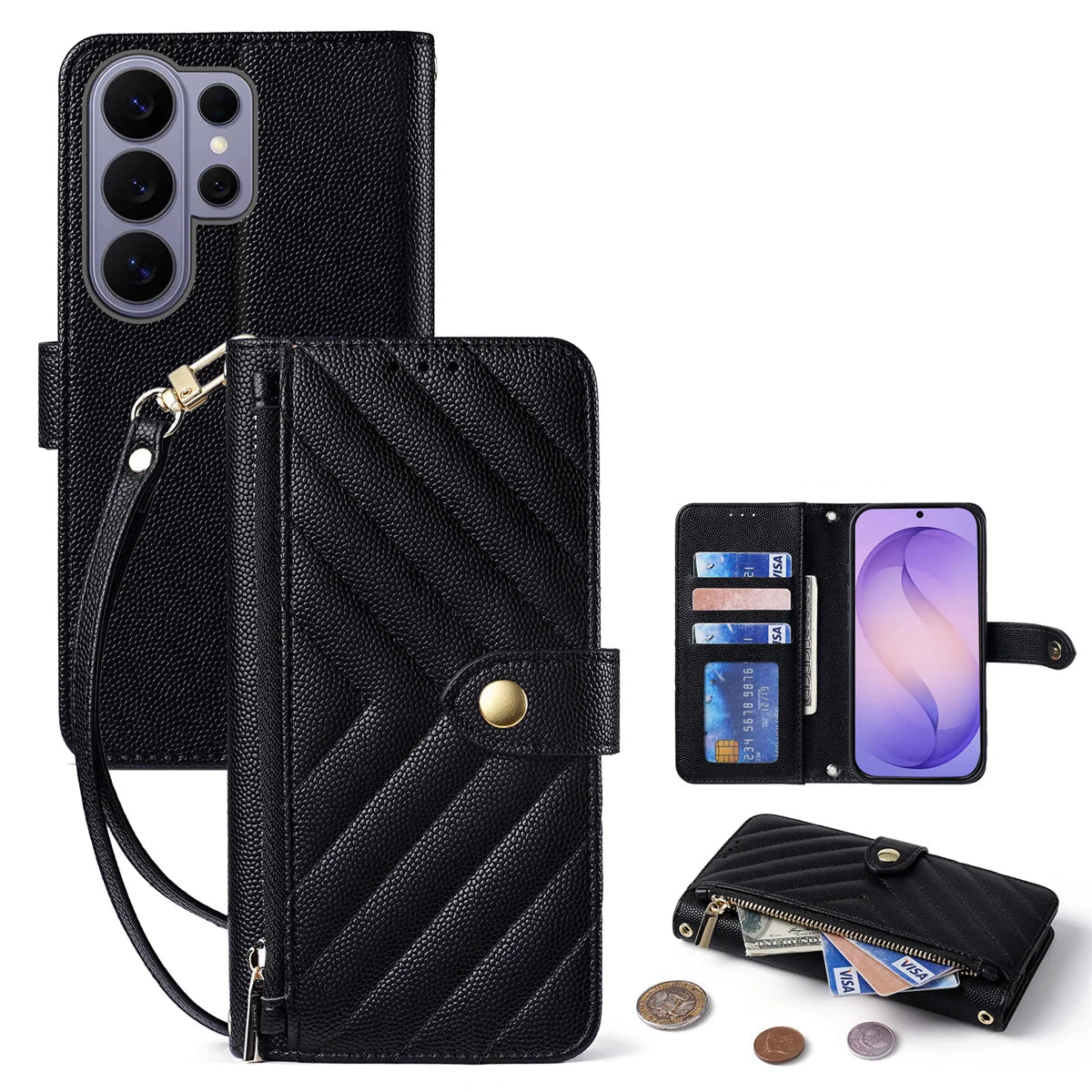 Pebbled Leather Crossbody Wallet Case for Samsung Galaxy S25 Series