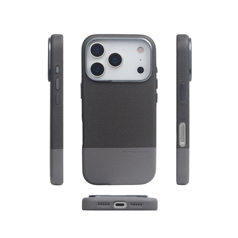 Protective 3D Leather Texture MagSafe Case with Metal Lens Cover for iPhone 17 Series