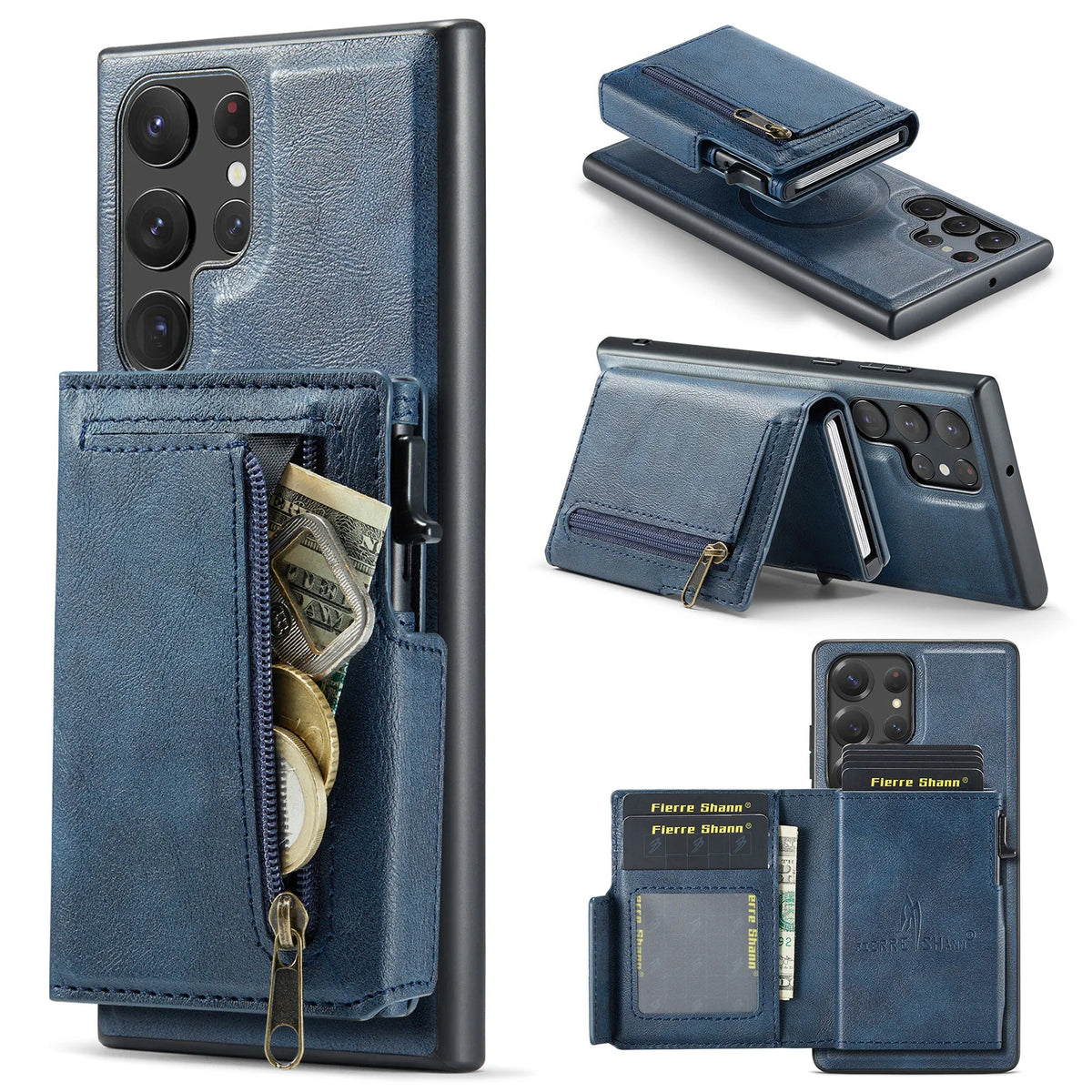 Leather Detachable Magnetic Card Holder Case with Zipper Pouch for Samsung Galaxy S26 Series