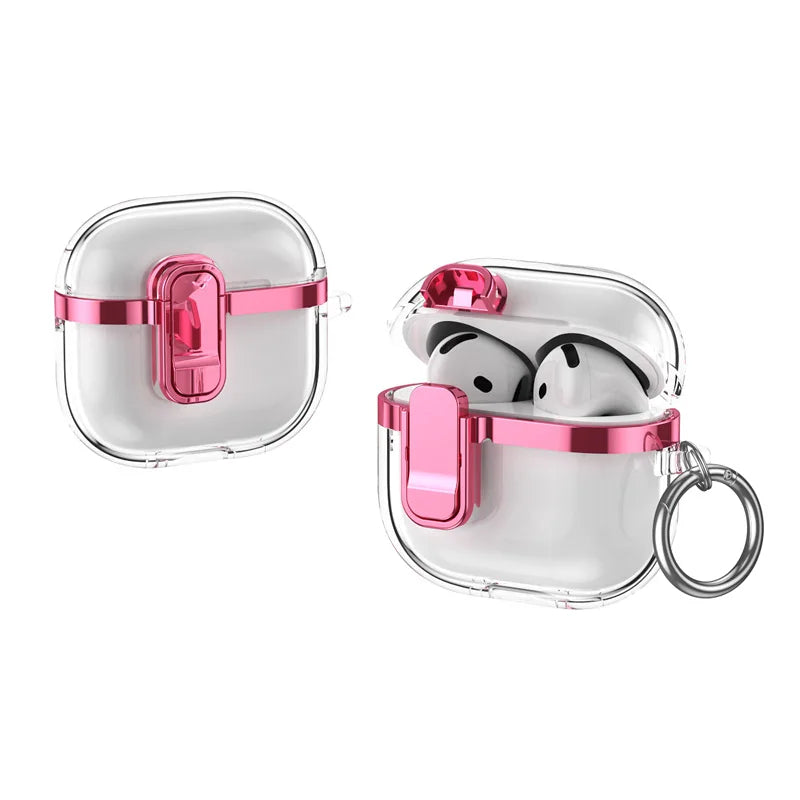 Electroplated Lock Buckle Protective Transparent Case with Keychain for AirPods Pro