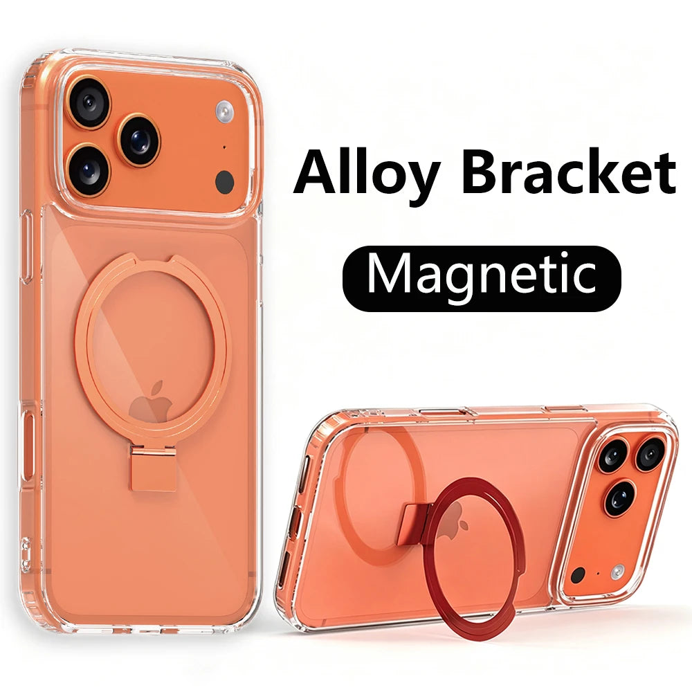 Crystal Clear Acrylic MagSafe Case with Alloy Stand for iPhone 17 Series