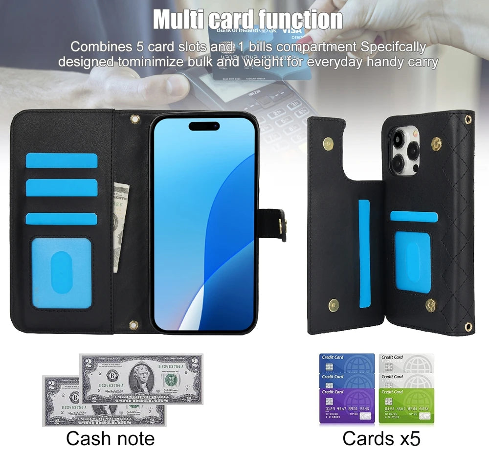 Multi-Functional Crossbody Wallet Case with Card Holder for iPhone 15 Series