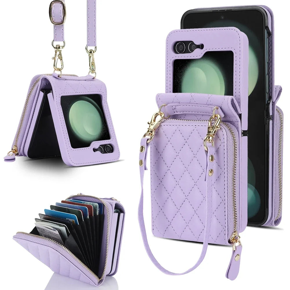 Crossbody Leather Wallet Case with Zipper & Card Holder for Samsung Galaxy Z Flip 6