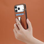 Multi-Functional Leather Wallet Case with Foldable Ring Holder & Vertical Card Slot for iPhone 17 Series