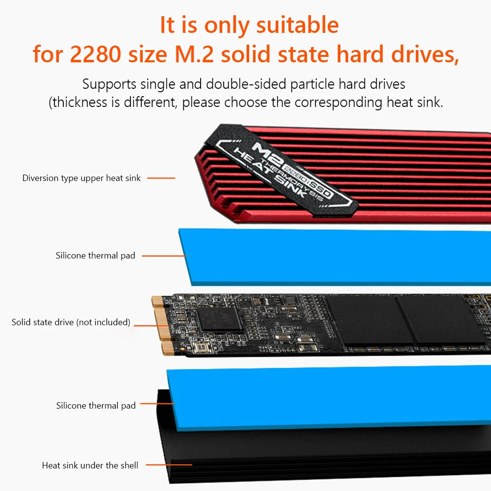 M.2 2280 Aluminum SSD Heat Sink with 45° Fins for PlayStation 5