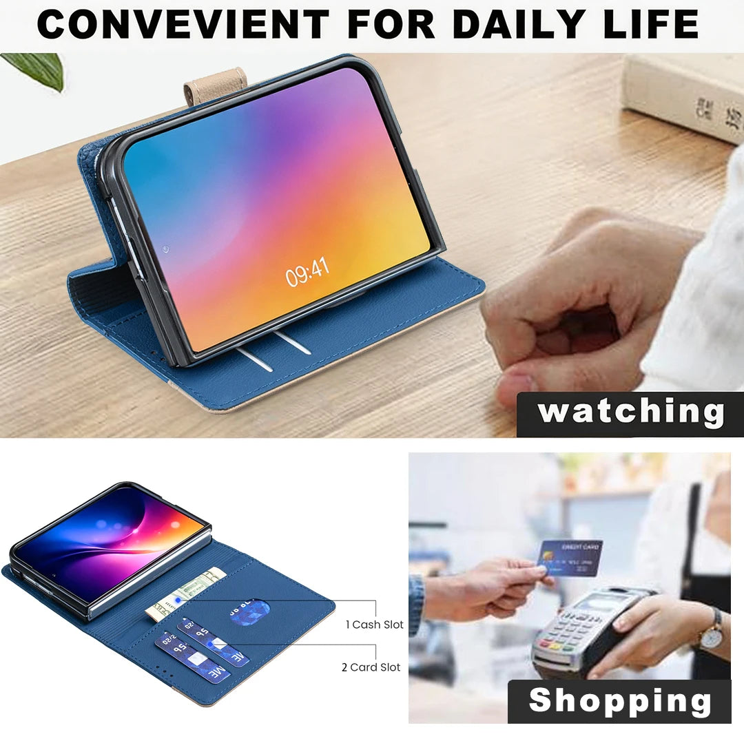 Premium Synthetic Leather Flip Wallet Case with RFID Blocking for iPhone Duo