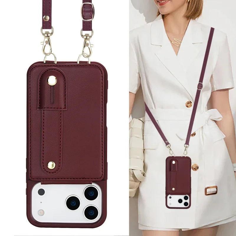 Premium PU Leather Stand Wallet Case for iPhone 17 Series