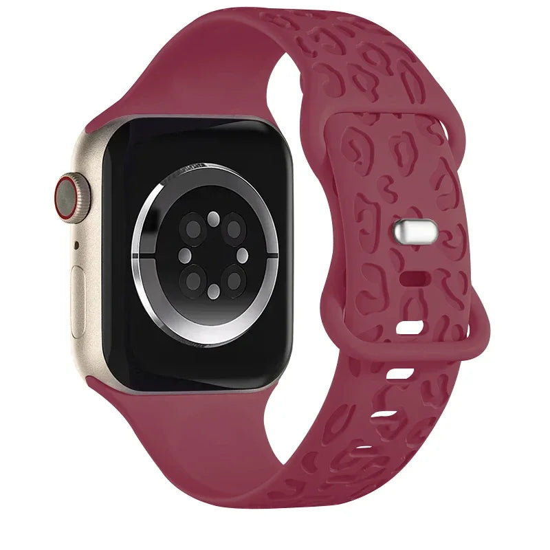 Leopard Pattern Engraved Silicone Sport Band for Apple Watch