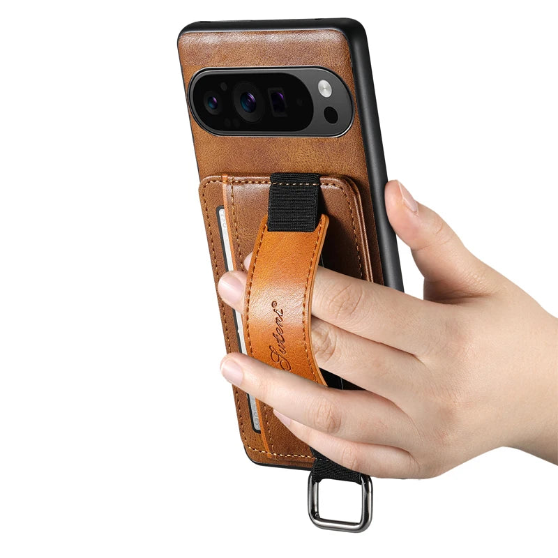 Premium Leather Wallet Case with Wristband and Card Slot for Google Pixel 9 Series