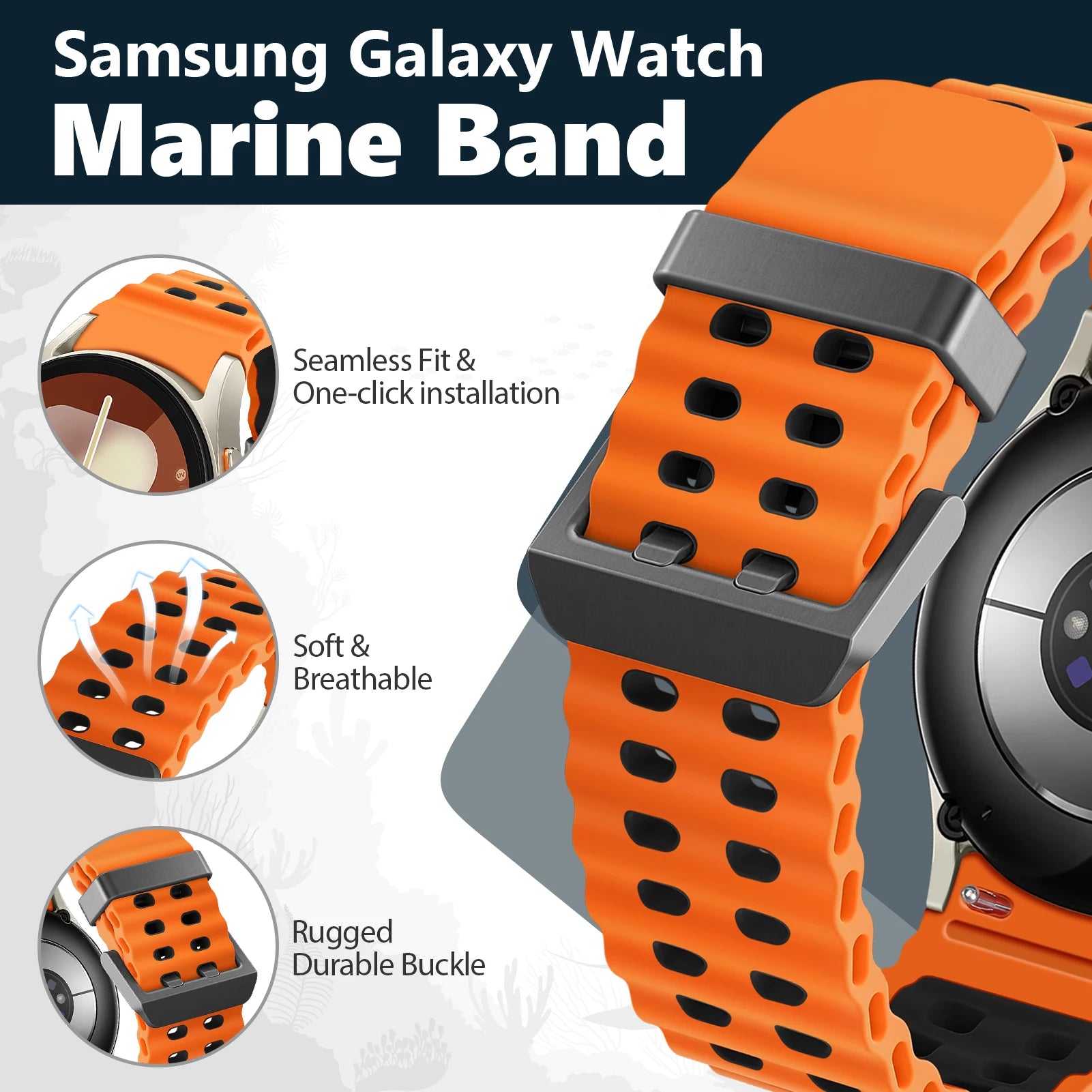 Marine-Style Silicone Band for Samsung Galaxy Watch 6 & 6 Classic