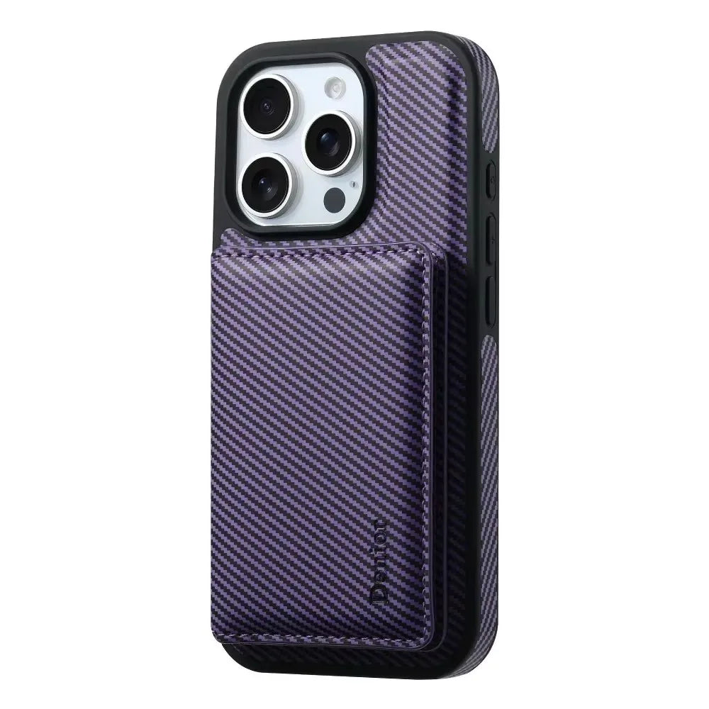 iPhone 15 Series Carbon Fiber Pattern MagSafe Case with Detachable Card Holder