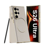 Luxury Electroplated Vegan Leather Magnetic Case for Samsung Galaxy S26 Ultra