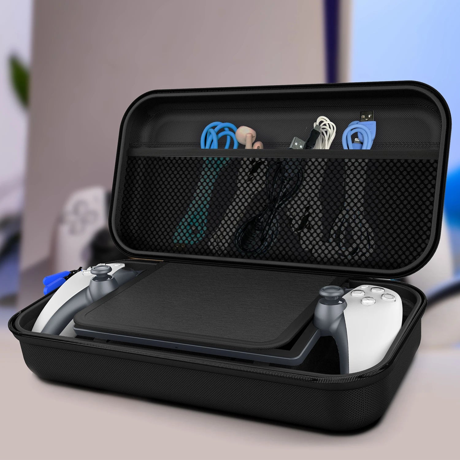 Rugged Carrying Case with Built-In Mesh Pocket for PlayStation Portal