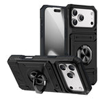 iPhone 17 Series Armor Protective Magnetic Case with Metal Ring Stand & Card Holder Back