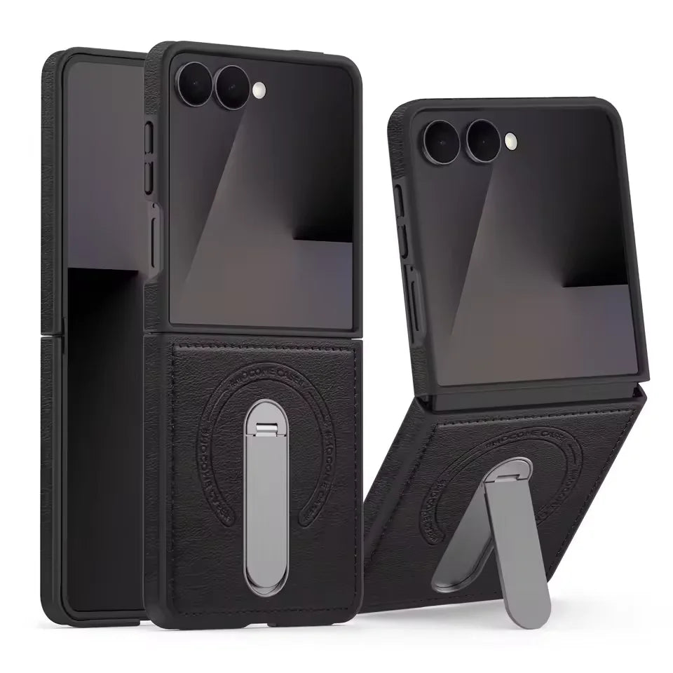 Samsung Galaxy Z Flip 7 PU Leather Magnetic Case with Stand