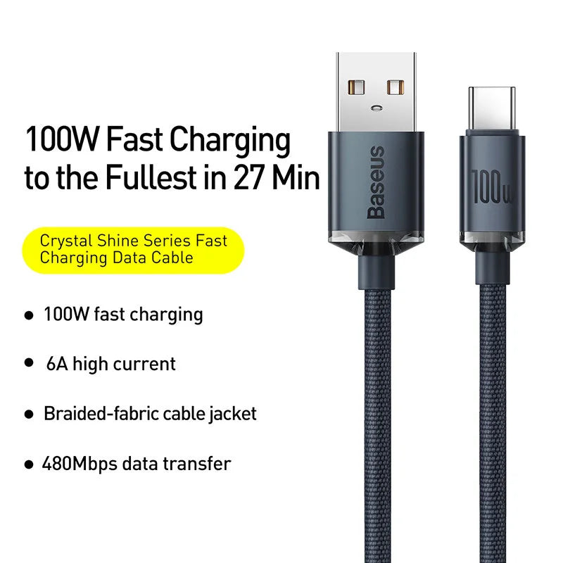 Baseus 100W USB-C Fast Charging & Data Cord Cable