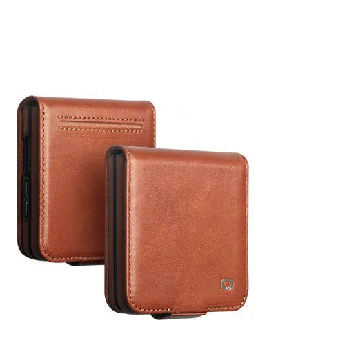 Genuine Calf Cowhide Leather Case with Card Pocket for Samsung Galaxy Z Flip 8